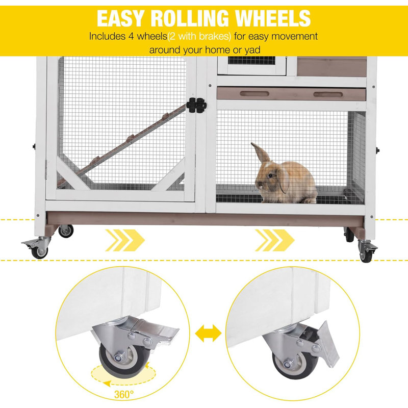Archie Oscar Rabbit Cage Indoor Outdoor Bunny Hutch on Wheels 2 Story Wood Guinea Pig Cages with 2 Deeper Pull Out Trays